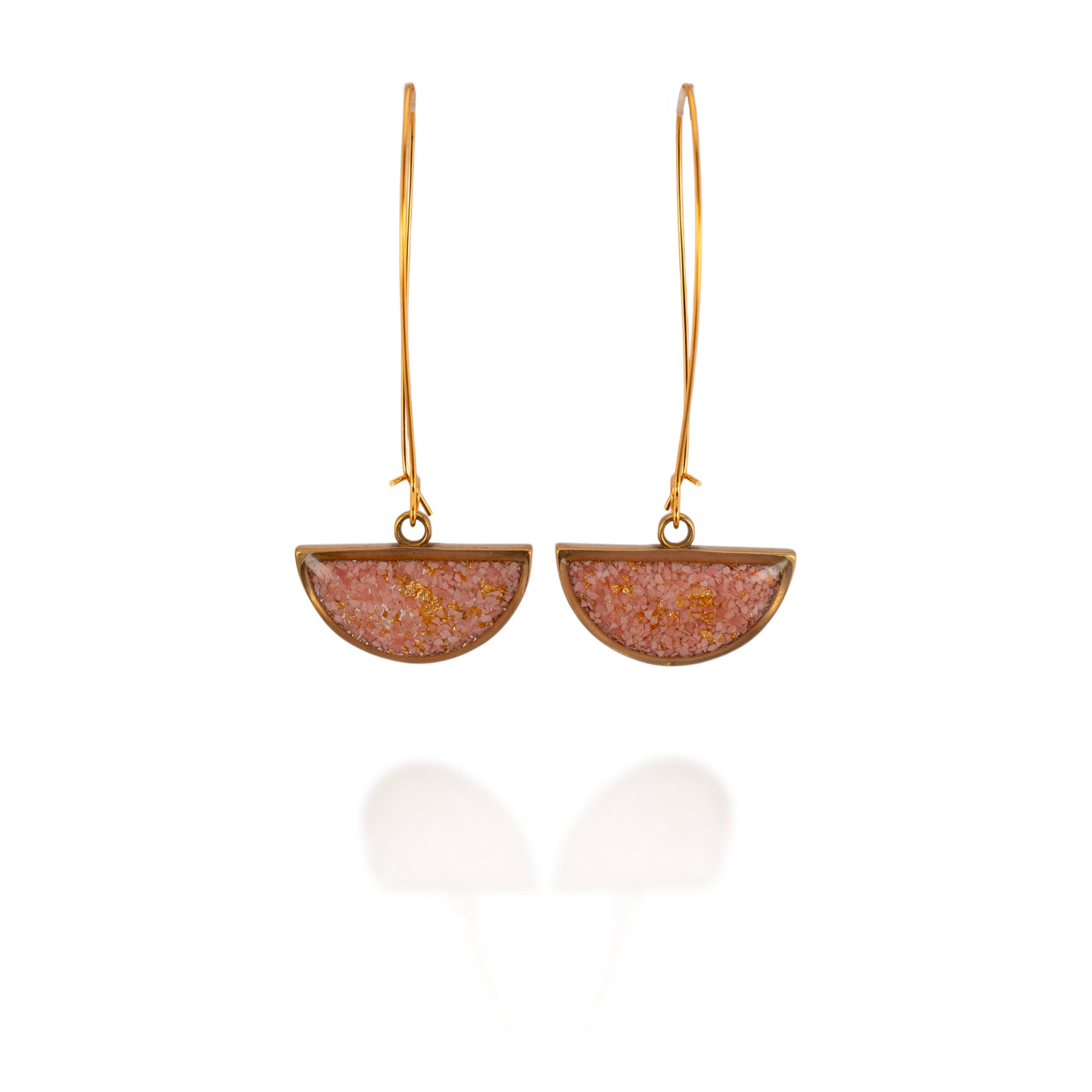 Eclipse Earrings (Pink Opal + Gold Leaf)