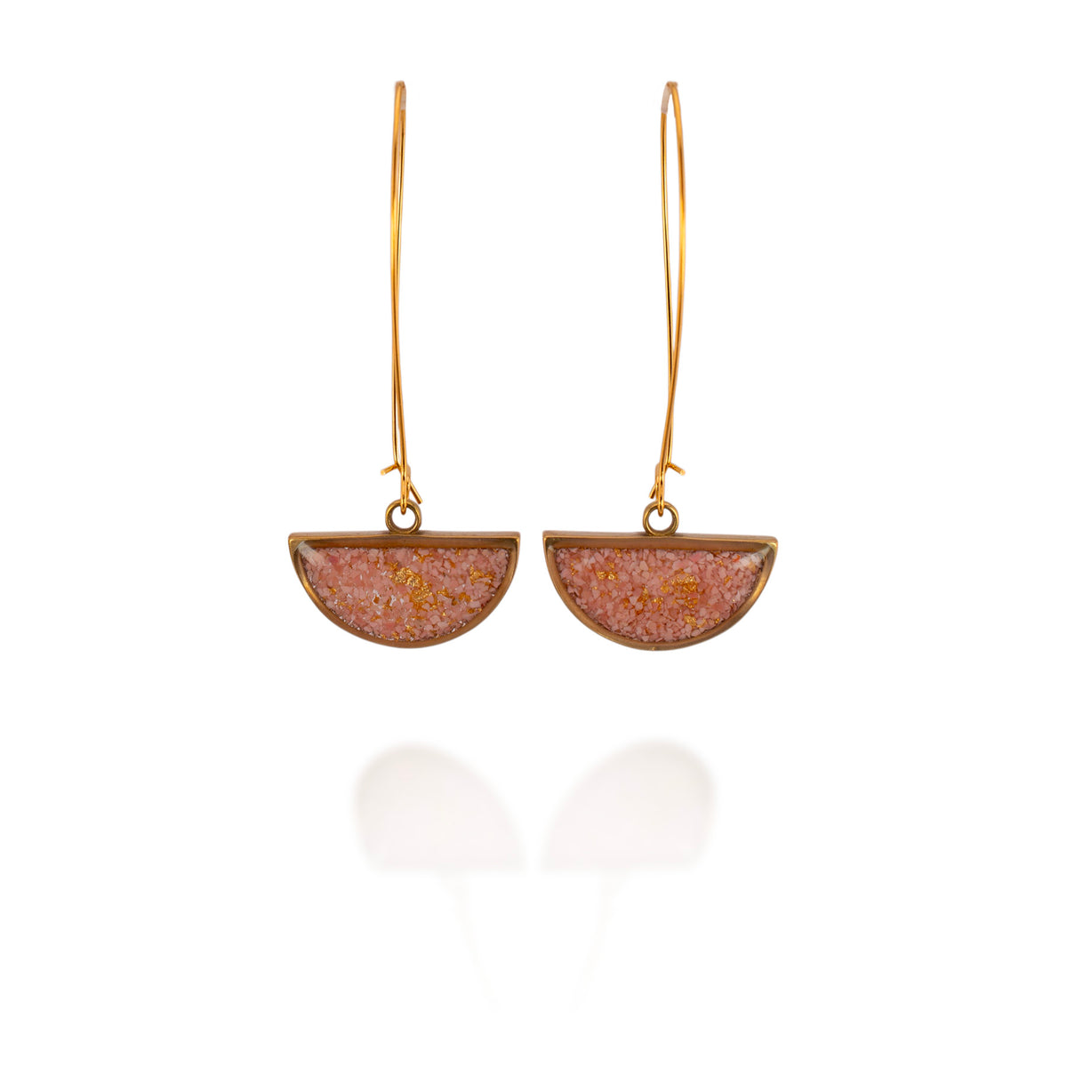 Eclipse Earrings (Pink Opal + Gold Leaf)