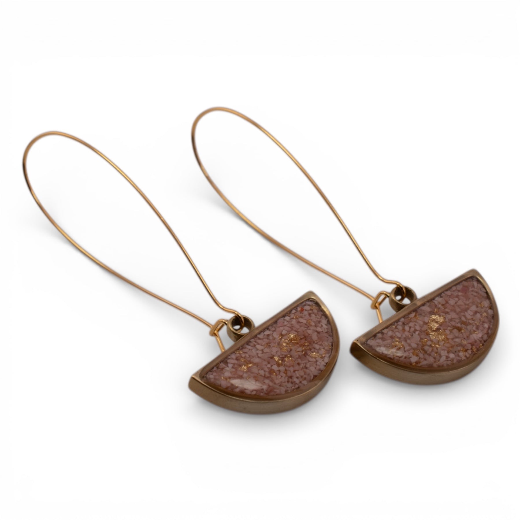 Eclipse Earrings (Pink Opal + Gold Leaf)