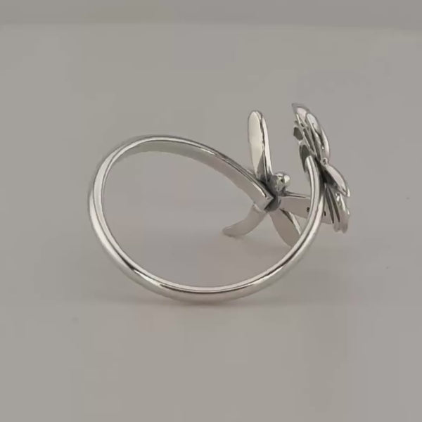 Dragonfly and Lotus Adjustable Ring ♻️